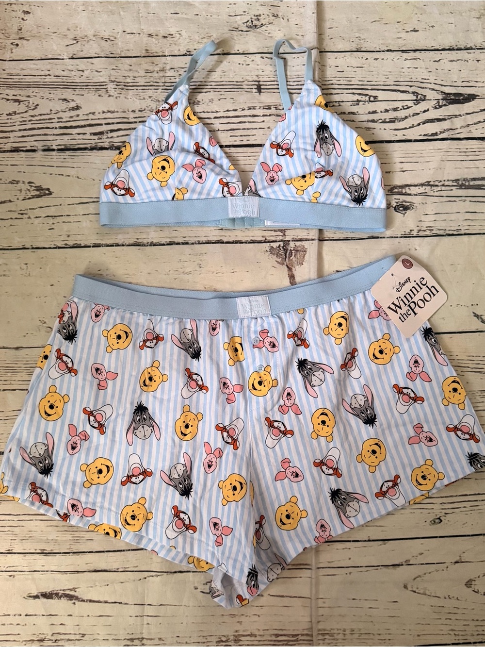 Disney Winnie the Pooh Blue Striped Pajama Set with Character Print